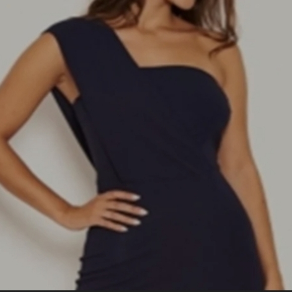 AX París streth slitted darte zipperet sleveless asymmetriecal neckline  blue 6 - Picture 14 of 15